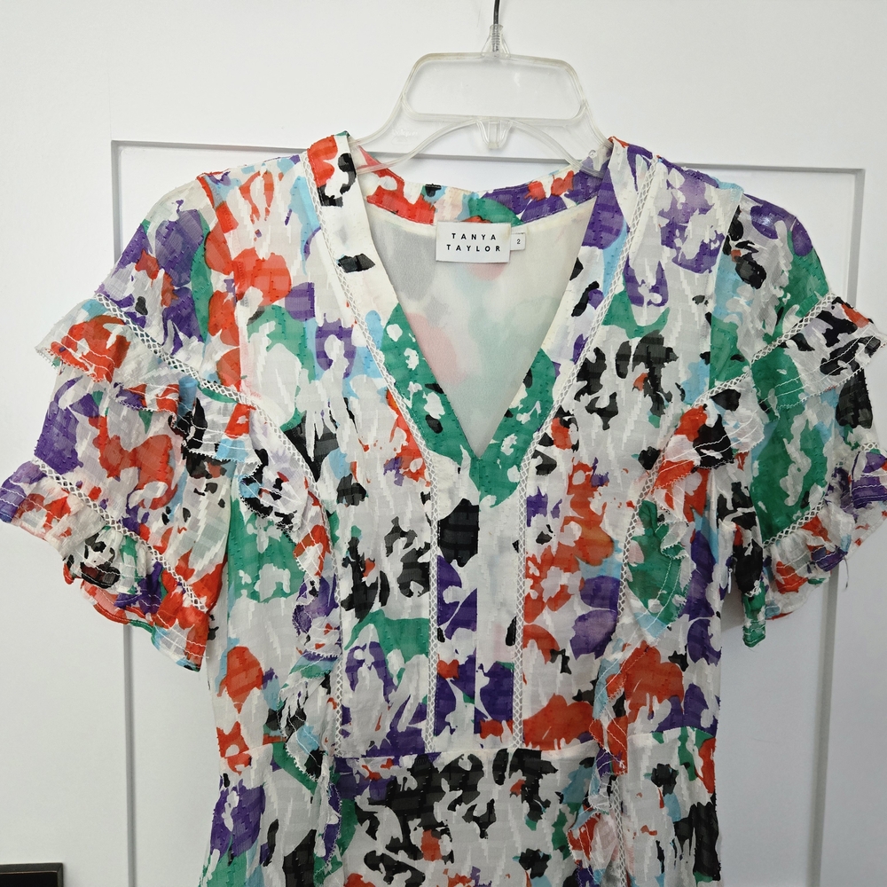 Tanya Taylor Coloful Floral Ruffle Dress Size 2 - Picture 2 of 16
